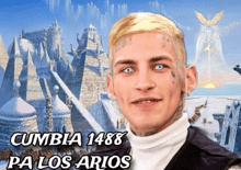 a man with a tattoo on his face and the words cumbia 1488 pa los arios below him