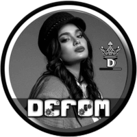 a black and white photo of a woman wearing a hat with the word deform written in white