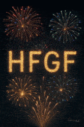 a fireworks display with the word hfgf written in the middle