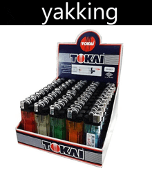 a display of tokai lighters in a row