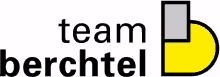 a logo for team berchtel with a yellow triangle