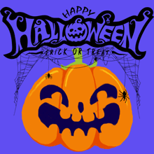 a halloween poster with a pumpkin and spiders and the words happy halloween trick or treat