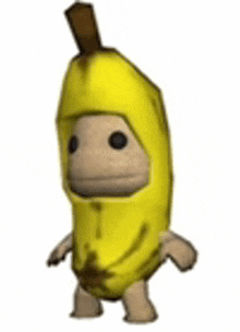 a cartoon monkey dressed as a banana with a brown stem .