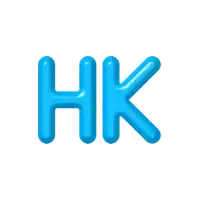 the word hk is written in blue balloons on a white background