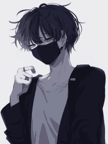 a drawing of a boy wearing a black mask and a white shirt