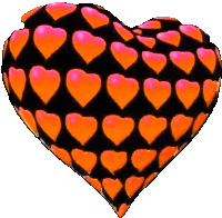 a black and orange heart with pink hearts all over it