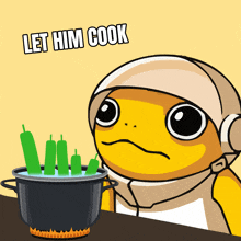 a cartoon character says let him cook while cooking