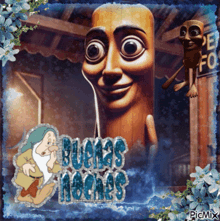 a picture of a wooden face with the words buenas noches written on it