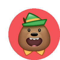 a cartoon character wearing a green hat and a yellow bow tie