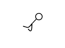 a stick figure with a circle in the middle is standing on its hind legs .