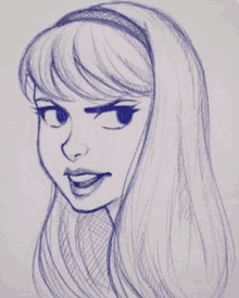 a pencil drawing of a girl with long blonde hair and a headband on her head .