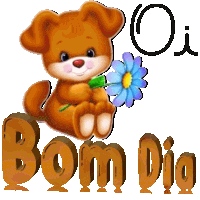 a brown teddy bear is holding a blue flower next to the word bom dia