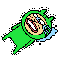 a cartoon character in a green frog costume is crying while laying down .