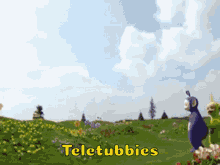 a cartoon scene with the words teletubbies on the bottom