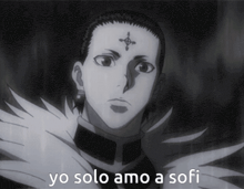 a black and white drawing of a man with the words yo solo amo a sofi below it