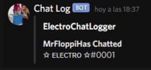 a screenshot of a chat log that says electrochatlogger and mrfloppihas chatted