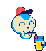 a pixel art illustration of a skeleton drinking juice through a straw