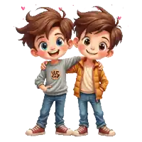 two boys are hugging each other and one has a shirt that says us on it