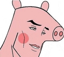 a cartoon of a pig with a man 's face on it 's face .