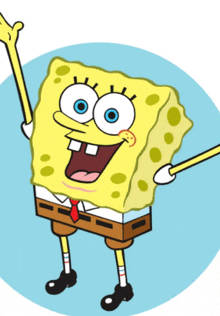 a cartoon character named spongebob is waving his hand in the air