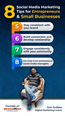 a poster that says social media marketing tips for entrepreneurs & small businesses