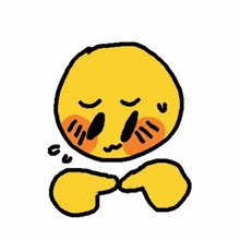 a cartoon drawing of a yellow smiley face with a sad look on his face and a blush on his cheeks .