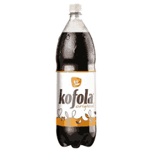 a bottle of kofola original soda has a white label