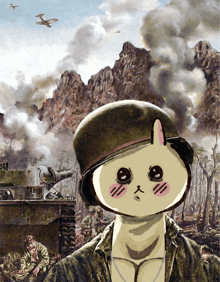 a cartoon drawing of a soldier with a hat on