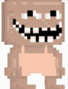 a pixel art of a teddy bear with a big smile on its face .