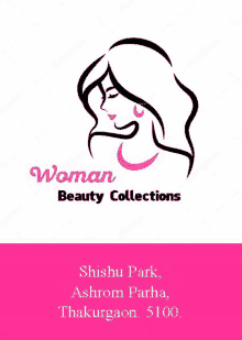 a logo for a woman 's beauty collections with a woman 's face on a pink background .