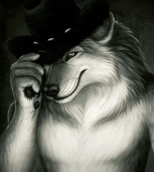 a drawing of a wolf wearing a black top hat