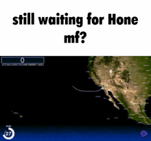 a computer screen shows a map and says still waiting for hone mf