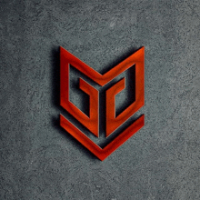 a red logo on a gray background that says gp