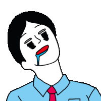 a man in a blue shirt and red tie is crying with tears running down his face .