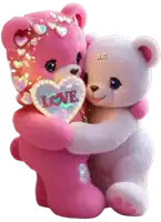 two teddy bears hugging each other with one holding a heart that says love on it