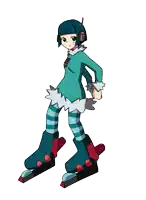 a cartoon of a girl wearing headphones and skis