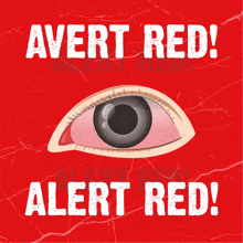 a red sign that says alert red with a red eye