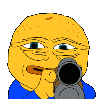 a cartoon drawing of a man holding a gun with his tongue out