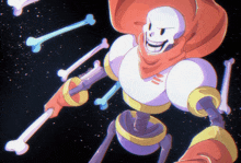 a drawing of papyrus from undertale holding a gun