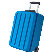 a blue suitcase with wheels and a black handle