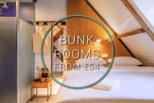 bunk rooms from 54 are advertised on a poster