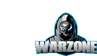 a logo for warzone shows a skull in a hoodie