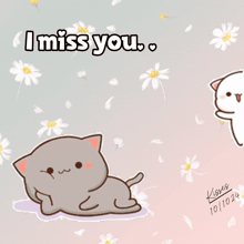 a drawing of two cats with the words " i miss you " on top