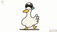 a drawing of a duck wearing a hat and goggles .