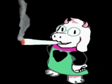 a cartoon character is smoking a cigarette with smoke coming out of it .