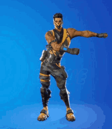 a man in a camouflage outfit is dancing in a video game .