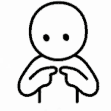 a black and white drawing of a stick figure with two hands folded in front of it .