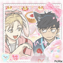 a picture of a boy with a cat ear headband and a girl with a bunny ear headband