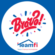 a logo for team france immobilier with bravo written in red