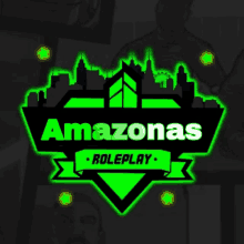 a logo for amazonas roleplay with a city skyline